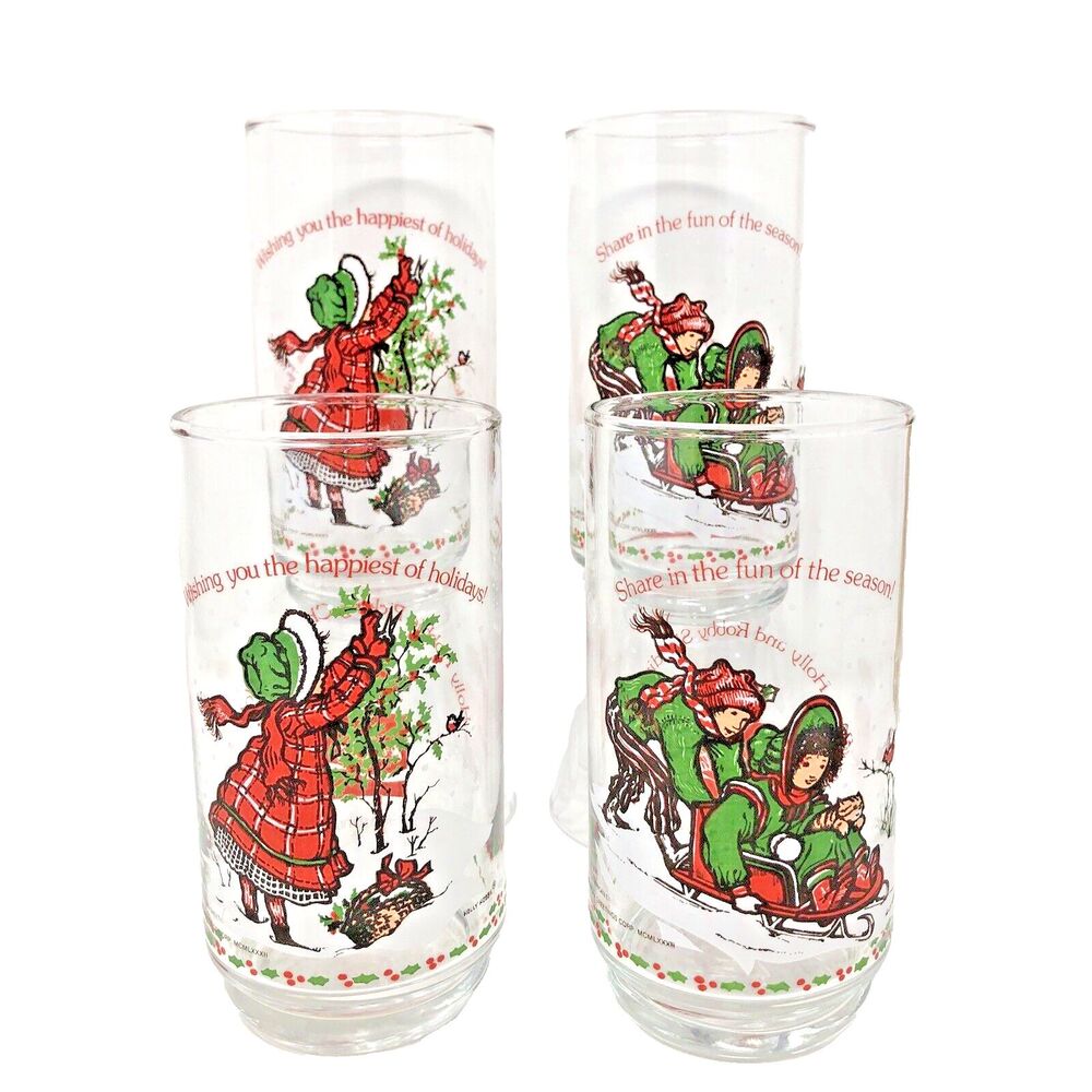 VTG Christmas Holly Hobbie Limited Edtion Coke Tumblers American Greetings Set 4